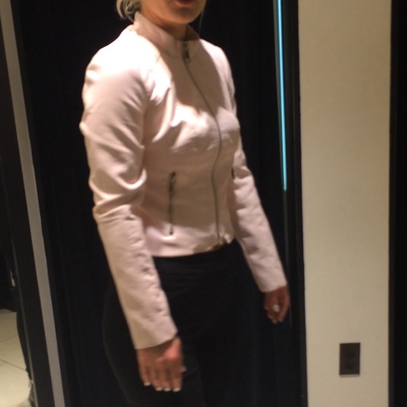 Baby Pink Cropped Leather Jacket - Picture 2 of 6